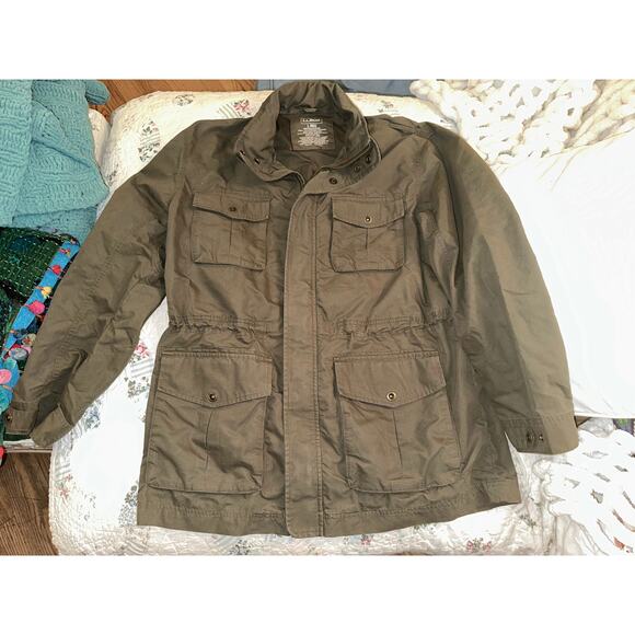 VINTAGE L.L. BEAN OLIVE HUNTING JACKET FIELD COAT W/ HIDDEN HOOD L - Picture 13 of 13